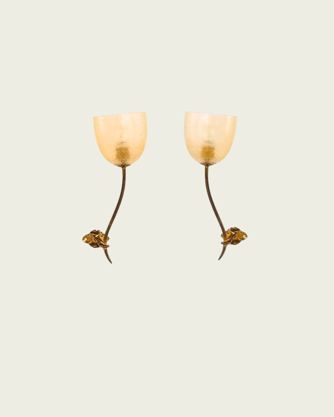 Pair of 1950s Murano Wall Sconces with Sculptural Rose Stem Motif