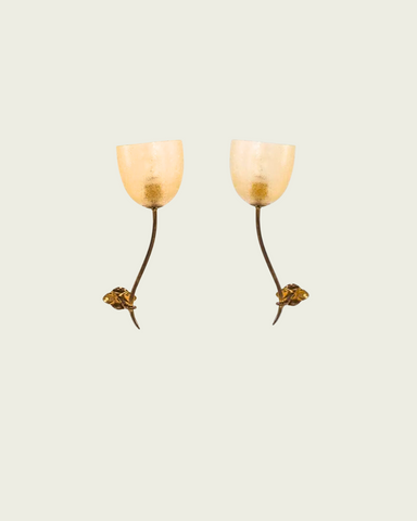 Pair of 1950s Murano Wall Sconces with Sculptural Rose Stem Motif