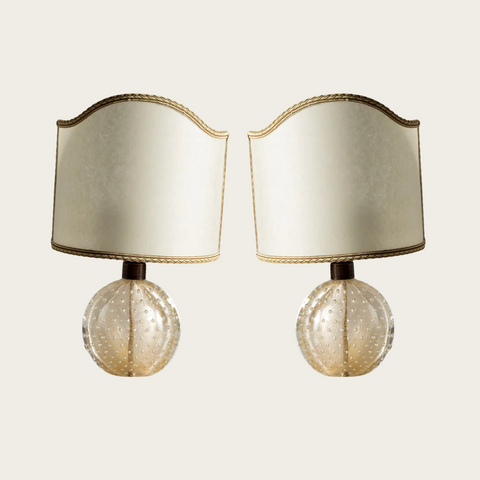 Pair of Brass and Glass Table Lamps by Murano Seguso