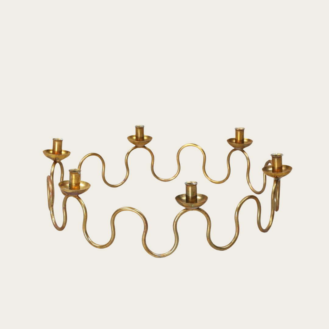 1950s Round Brass Spiral Candelabra by Lars Holmstrom for Svenskt Tenn