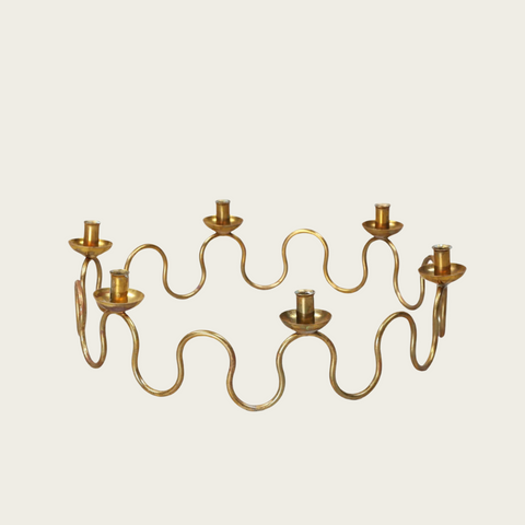 1950s Round Brass Spiral Candelabra by Lars Holmstrom for Svenskt Tenn