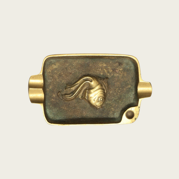 Brass Ashtray with Patinated Details and Fish Relief