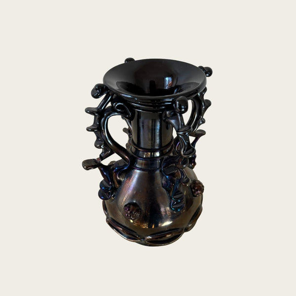 1950s Black Iridescent Murano Glass Vase