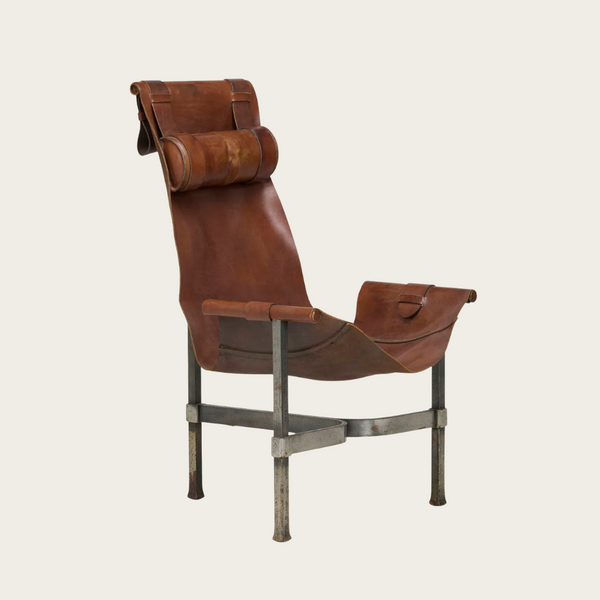 1965 Brutalist Leather and Steel Sling Chair