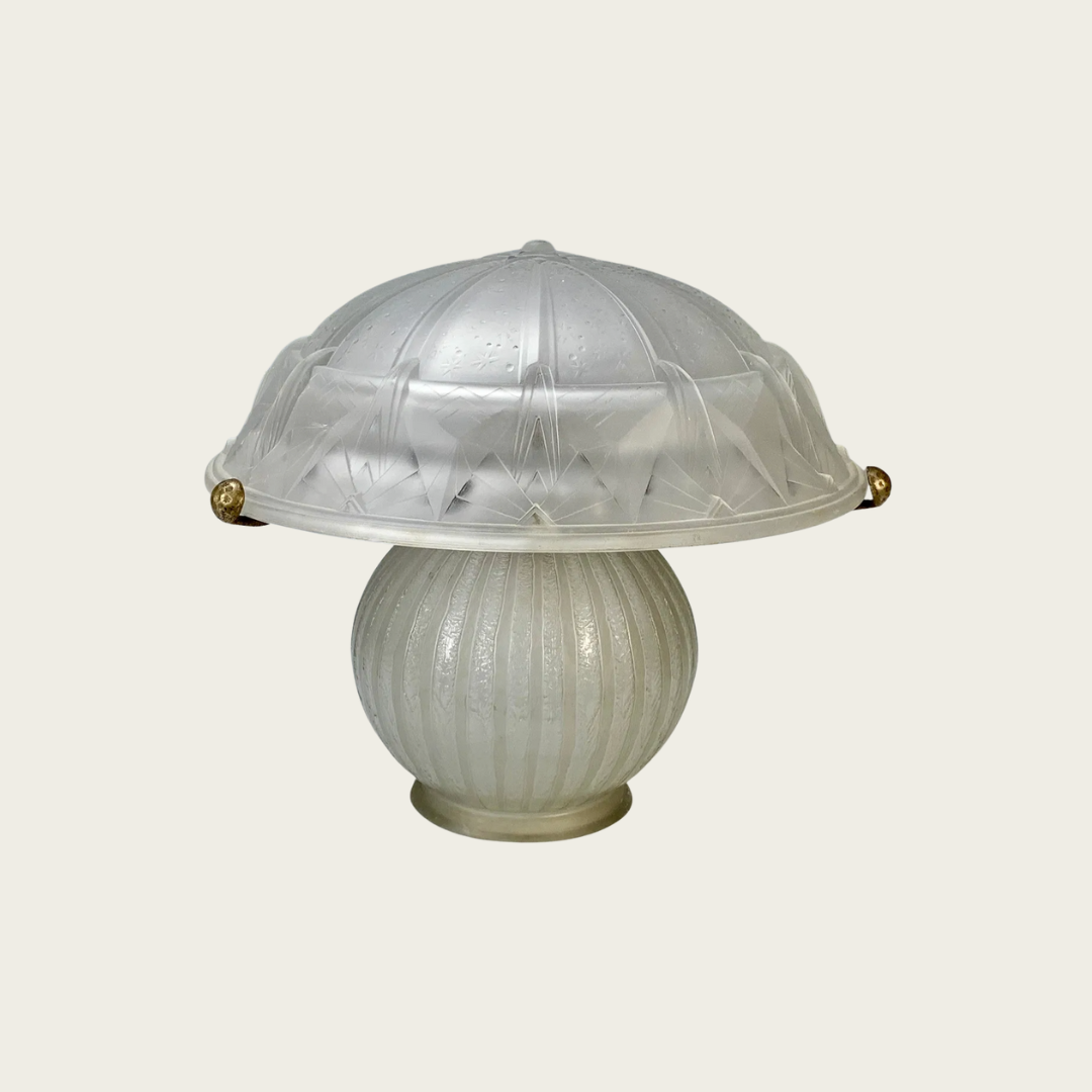 1930s Daum Nancy Art Deco Lamp with Frosted Glass Shade