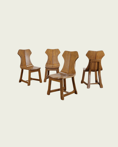 1960s Belgian Dark Wood Brutalist Chairs, Set of Four