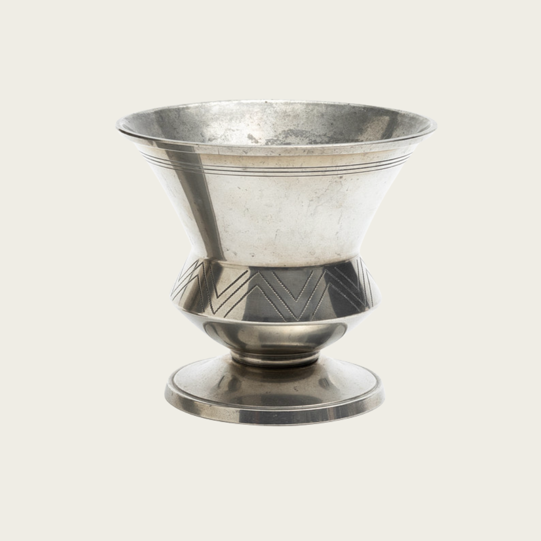 1930s Swedish GAB Tenn Polished Pewter Footed Wide Mouth Vase