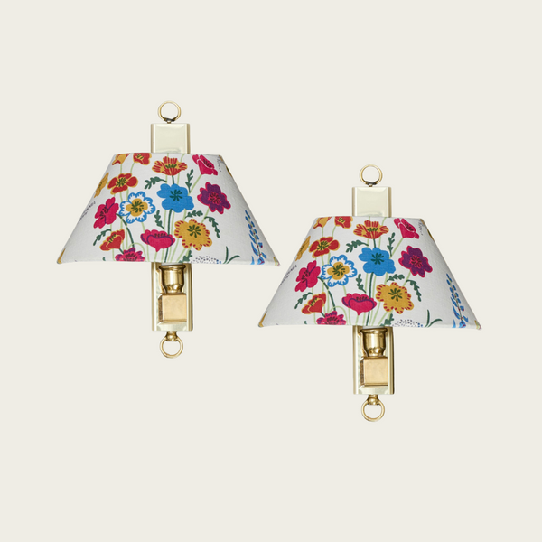 Pair of Boréns Brass Wall Sconces with Josef Franks “California” Textile Shades