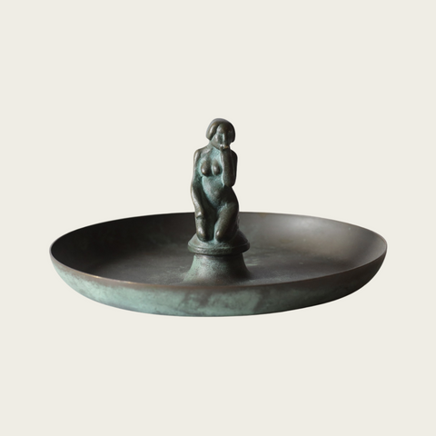 1930s Swedish Patinated Bronze Ashtray With Figurative Woman