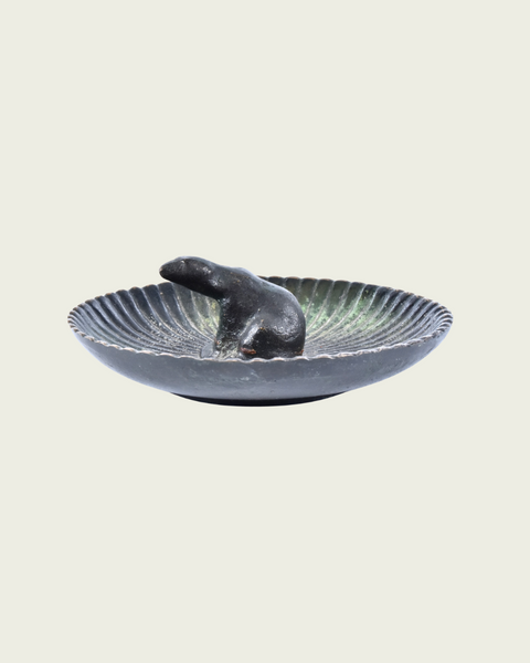 Patinated Bronze Ashtray with Bear Form in Center