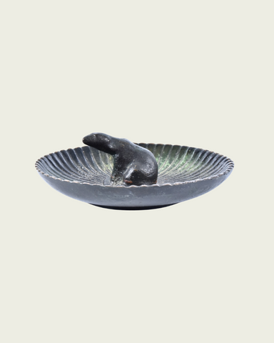Patinated Bronze Ashtray with Bear Form in Center