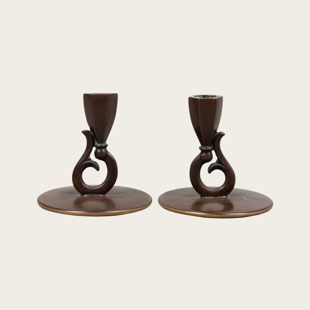 Pair of Art Deco Bronze Candle Sticks by HF Ildfast