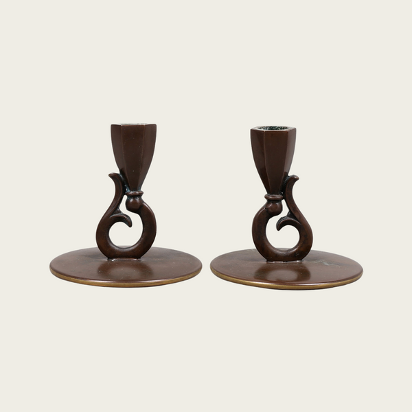 Pair of Art Deco Bronze Candle Sticks by HF Ildfast
