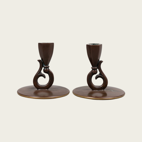 Pair of Art Deco Bronze Candle Sticks by HF Ildfast