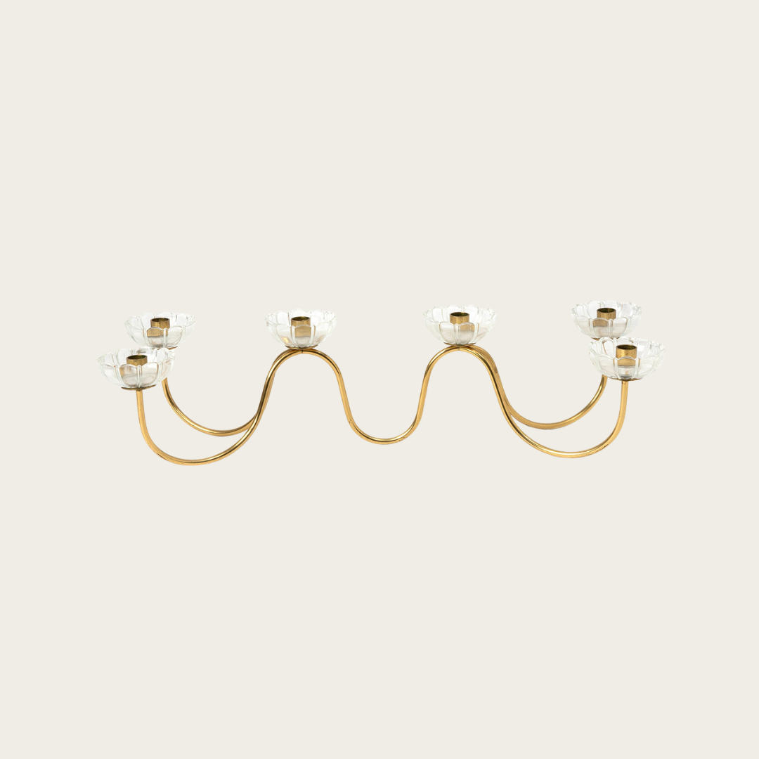 1950s Brass and Glass Candelabra by Gunnar Ander for Ystad Metal