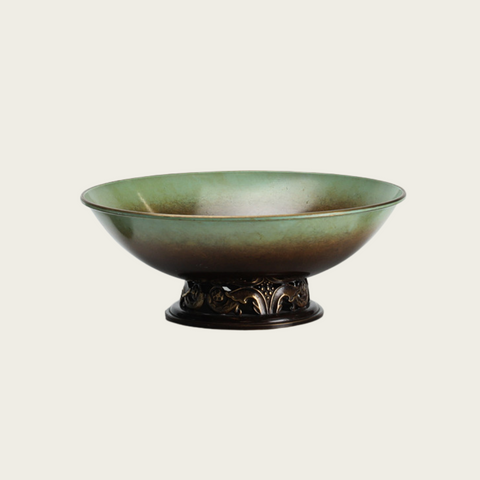Ystad-Metall Bronze Footed Bowl with Decorative Relief Details on Base