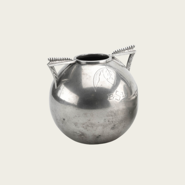 1920s Polished Pewter Globe Vase by Svenskt Tenn with Beaded Handle Details