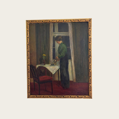 Oil on Canvas of Interiors With Woman by Poul Friis Nybo (1869-1929)
