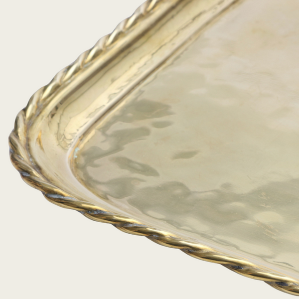 Rectangular Brass Tray with Folded Rope Edge Detail by Pierre Forsell
