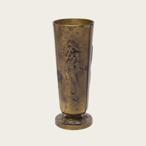 1930s Patinated Bronze Vase with Mermaid Relief