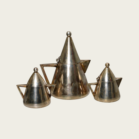 1930s Nickel Silver Art Deco Coffee/Tea Service Set With Milk and Cream Pourer