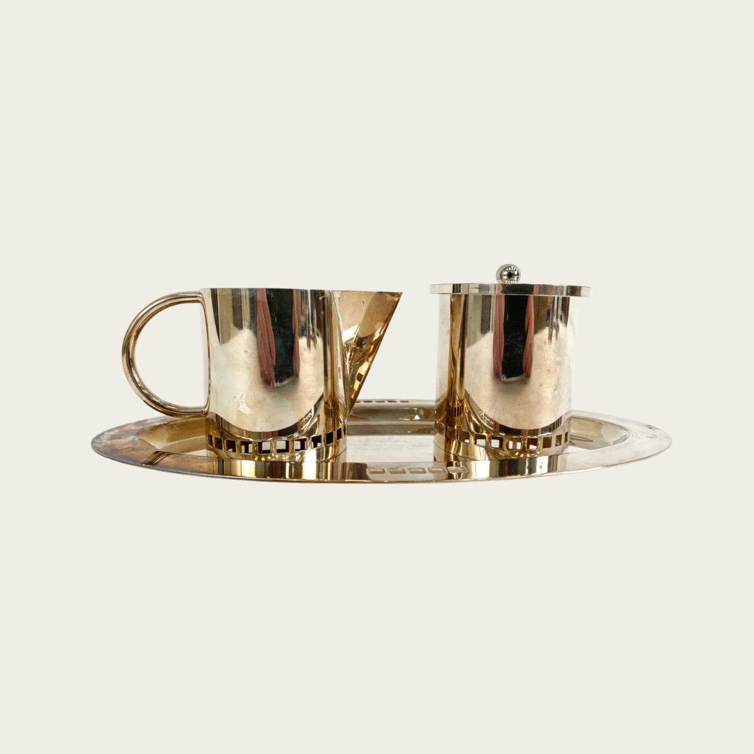 1980s Richard Meier for Swid Powell Silver Plate, Cream & Sugar Set