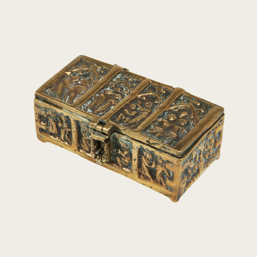 1950s Patinated Brass Relief Box
