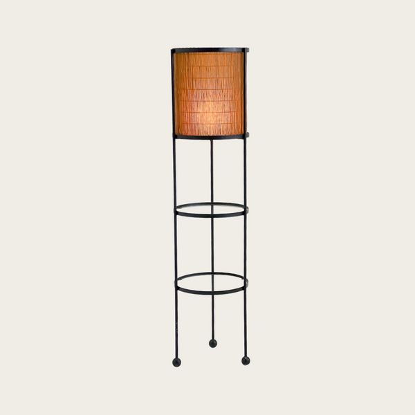 1950s Wrought Iron and Rattan Floor Lamp by Frederick Weinberg