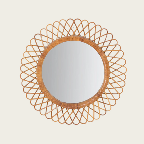 Round Mirror with Woven Rattan Frame by Franco Albini for Bonacina