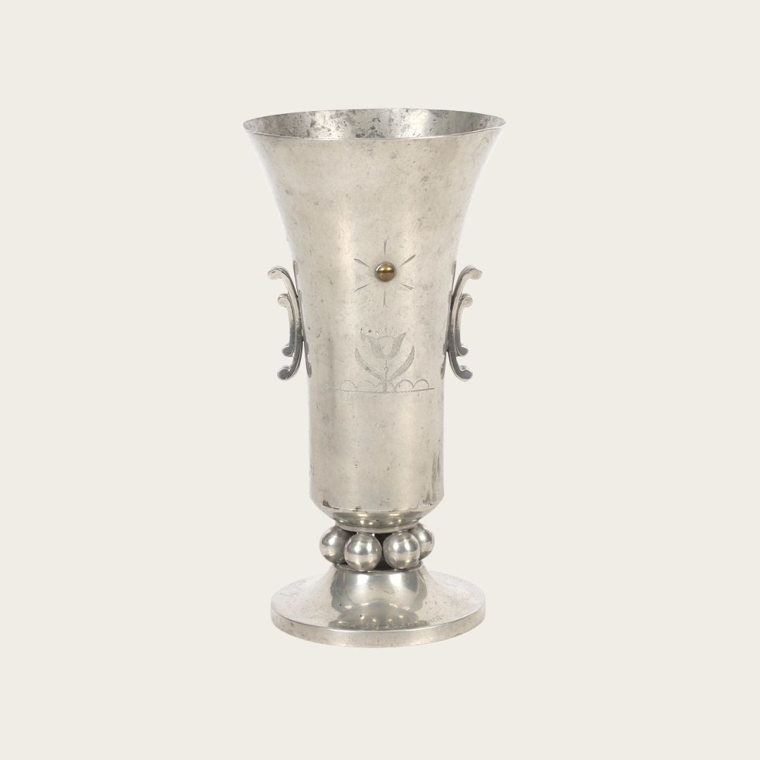 1931 Swedish Art Deco Pewter Vase by JL Hultman for Svenskt Tenn