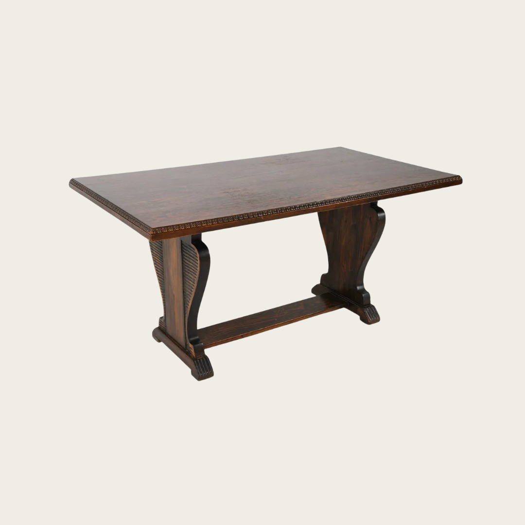 1940s Swedish Art Deco Pine Trestle Dining Table