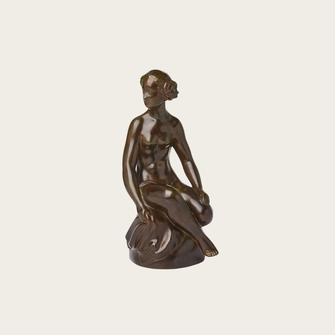 Art Deco Patinated Bronze Sculpture of Seated Woman By Just Andersen (1884 - 1943)