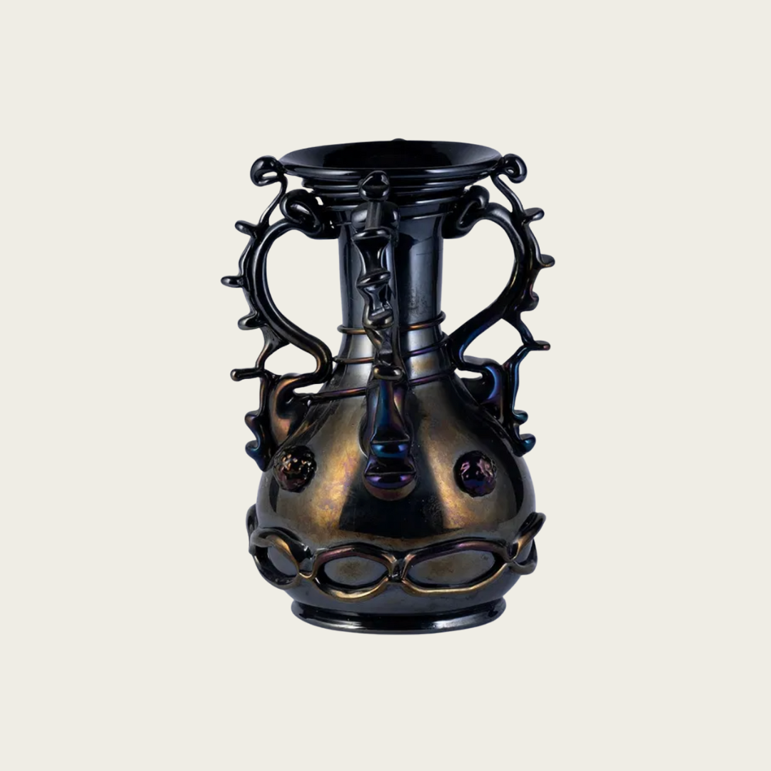 1950s Black Iridescent Murano Glass Vase