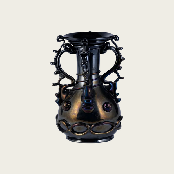 1950s Black Iridescent Murano Glass Vase