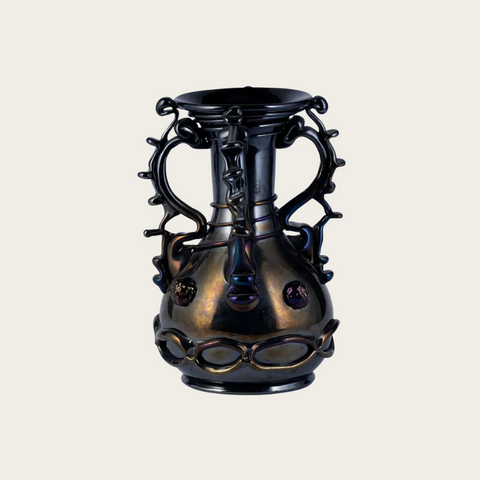 1950s Black Iridescent Murano Glass Vase