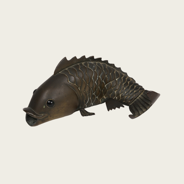 1950s Sculpture of Solid Bronze Carp with Glass Eyes