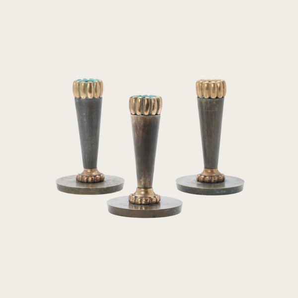 Trio of Bronze Art Deco Candle Holders