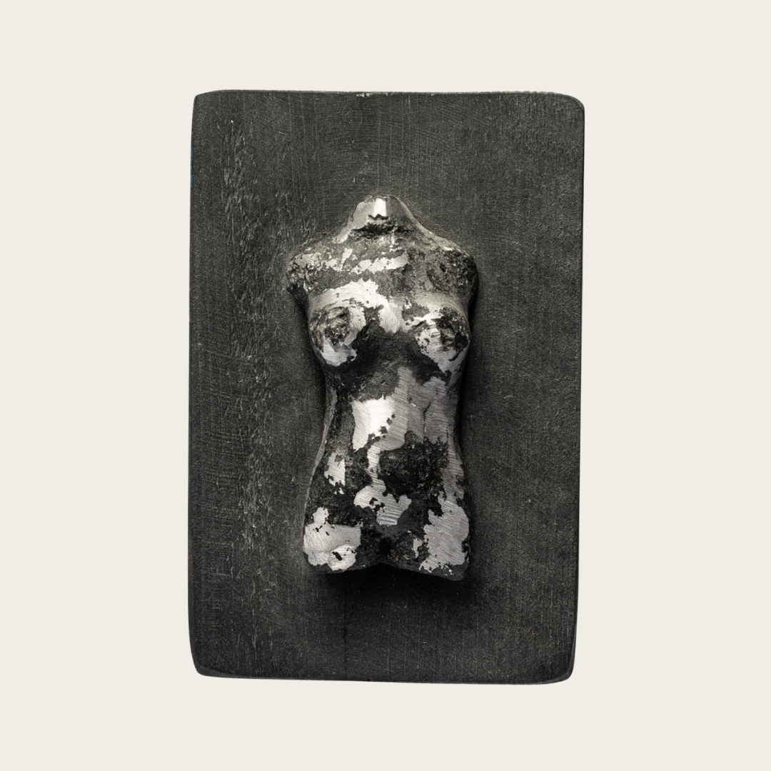 Brutalist “Female Torso” Iron Sculpture on Plaque