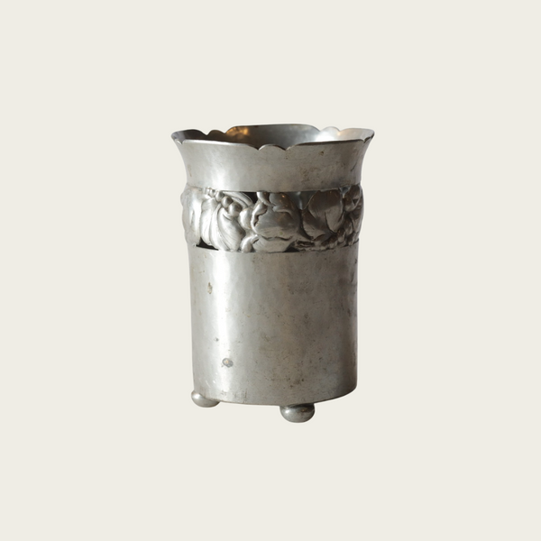 Pewter Footed Vase with Floral Relief by Kunst Tin