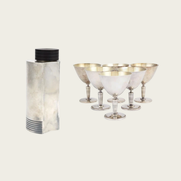 1930s Art Deco Cocktail Shaker and Martini Glass Set by by Folke Arström for GAB Sweden