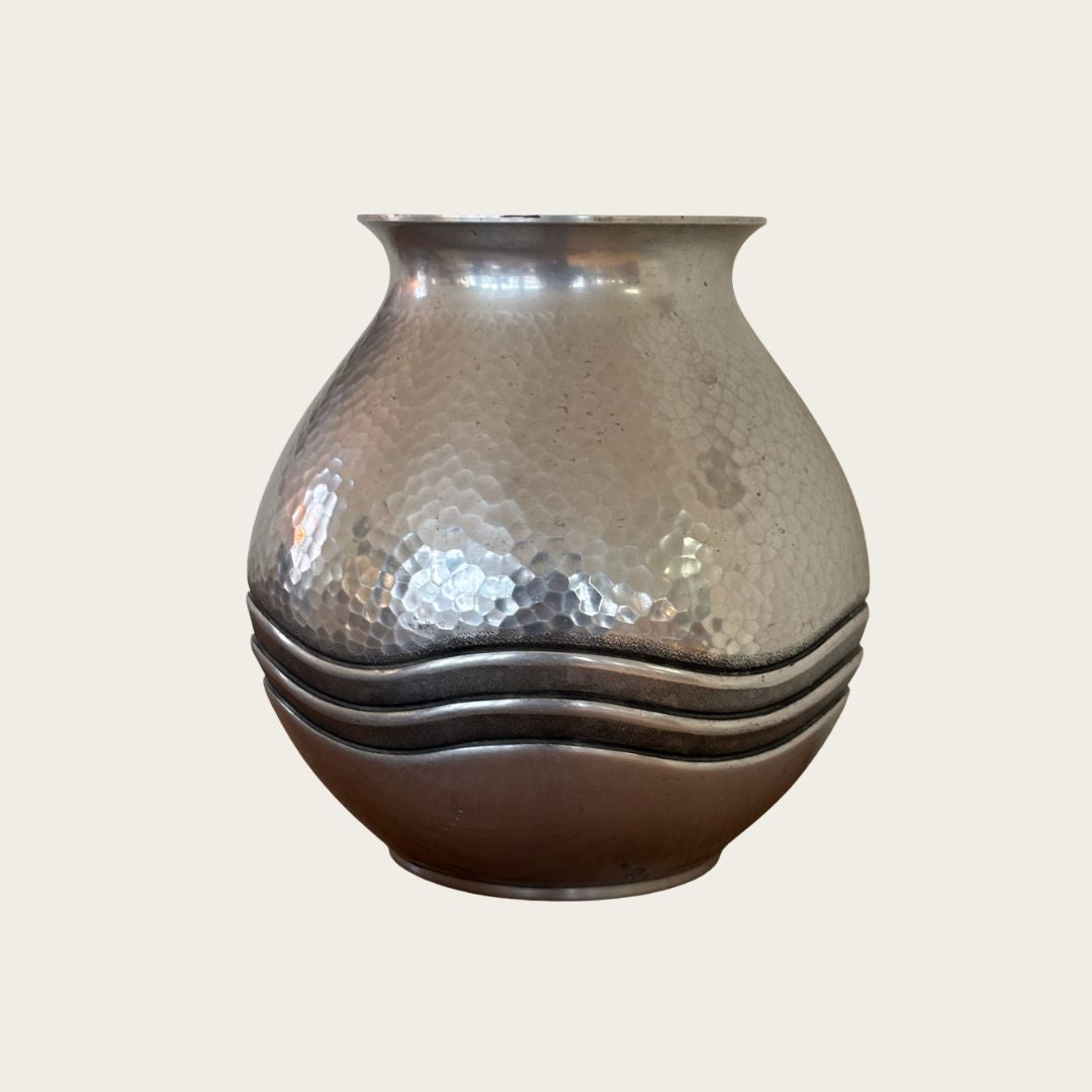 1940s Hammered Aluminum Vase by Rene Delavan