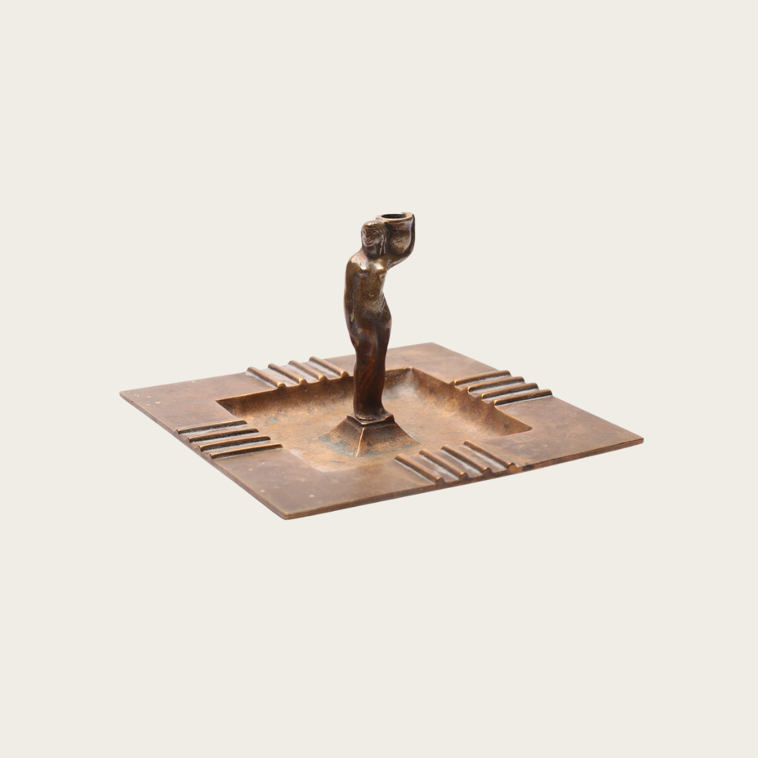 Sculptural Bronze Ashtray with Figurative Woman