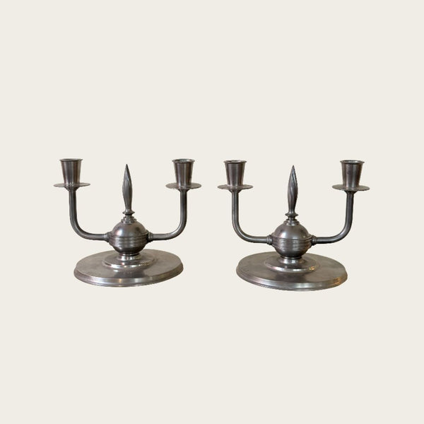 1933 Pair of Pewter Candleholders by J.L Hultman for Svenskt Tenn
