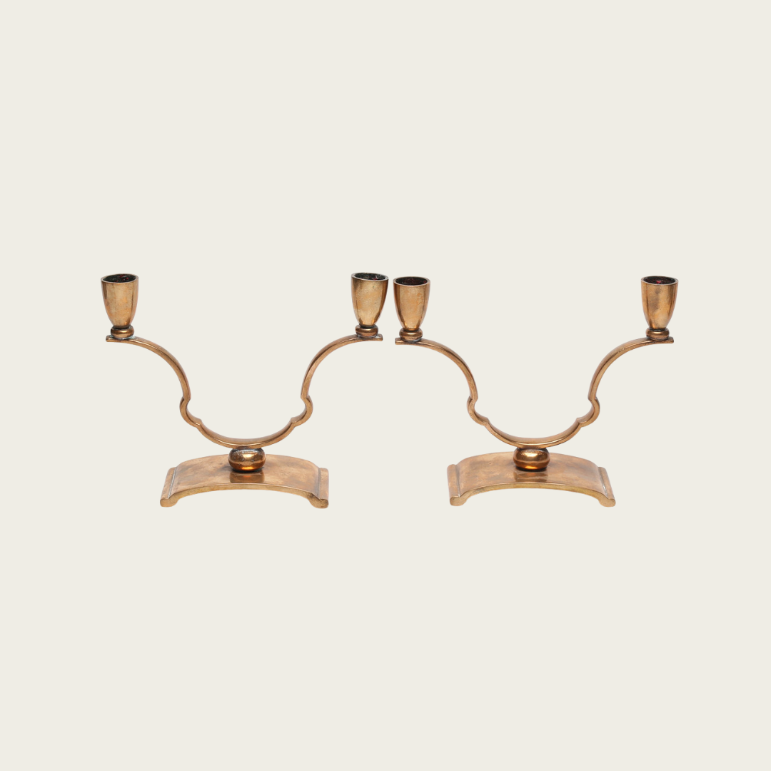 Pair of 1920s Swedish Sune Bäckström Model 9094 Art Deco Polished Bronze Candlesticks