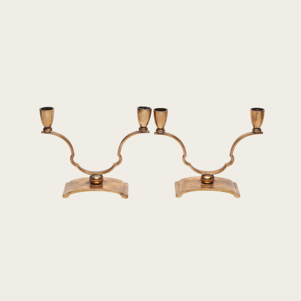 Pair of 1920s Swedish Sune Bäckström Model 9094 Art Deco Polished Bronze Candlesticks