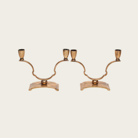 Pair of 1920s Swedish Sune Bäckström Model 9094 Art Deco Polished Bronze Candlesticks