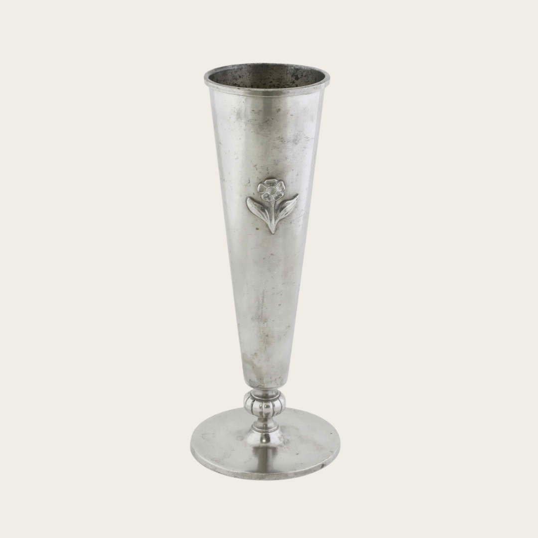 Polished Pewter Vase by GAB Tenn with Flower Relief