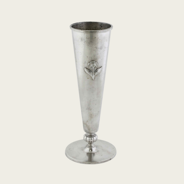Polished Pewter Vase by GAB Tenn with Flower Relief
