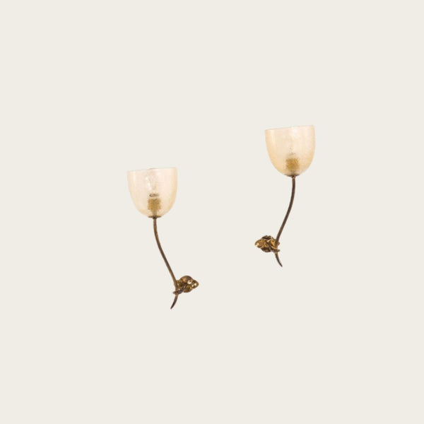 Pair of 1950s Murano Wall Sconces with Sculptural Rose Stem Motif