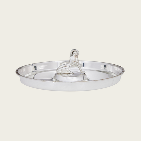 Silver Art Deco Dish Nude Woman in Center by Arne Erkers for Guldsmedsaktiebolaget (GAB), Sweden